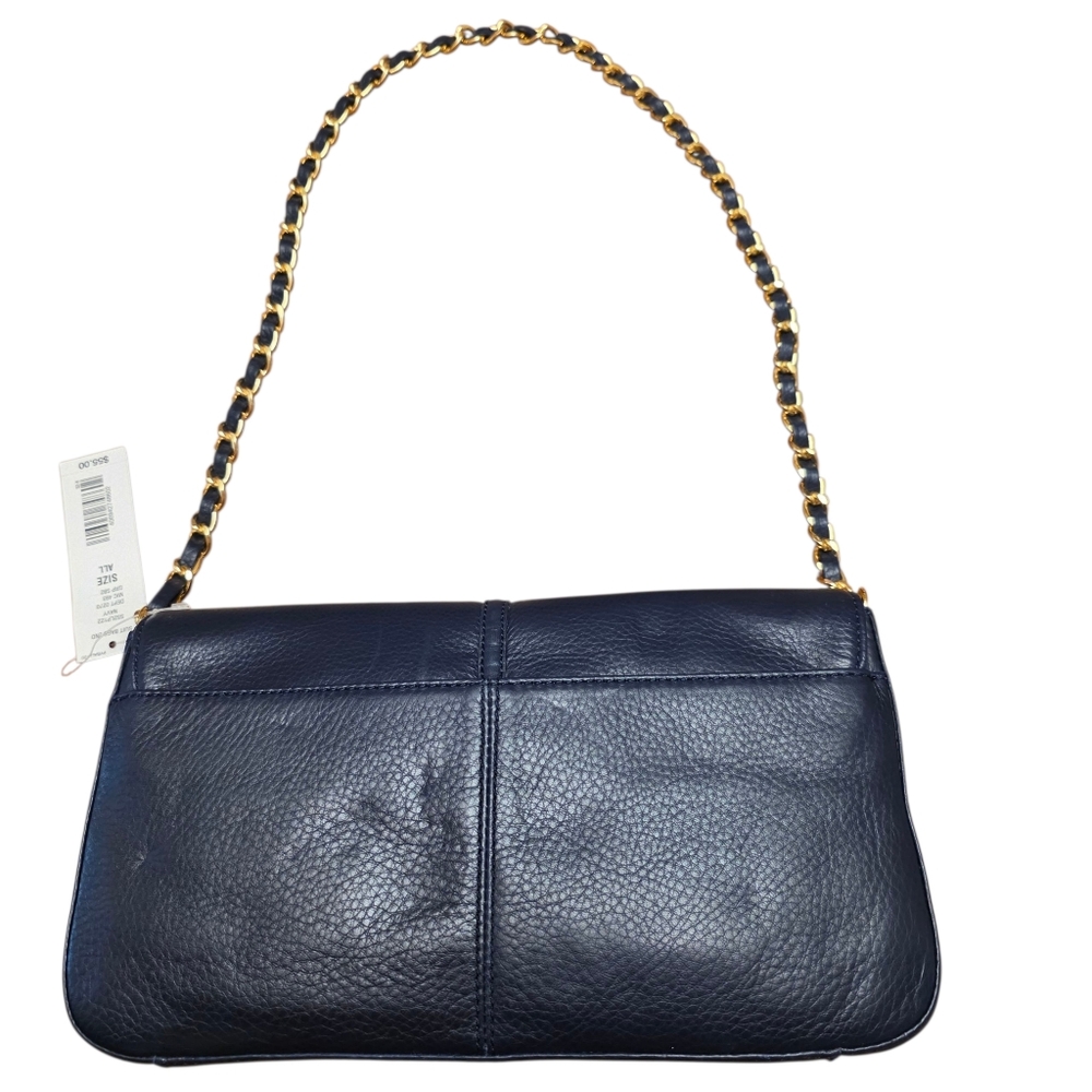 Preston & York Elegant Navy Blue Leather Shoulder Bag NWT - Picture 2 of 9